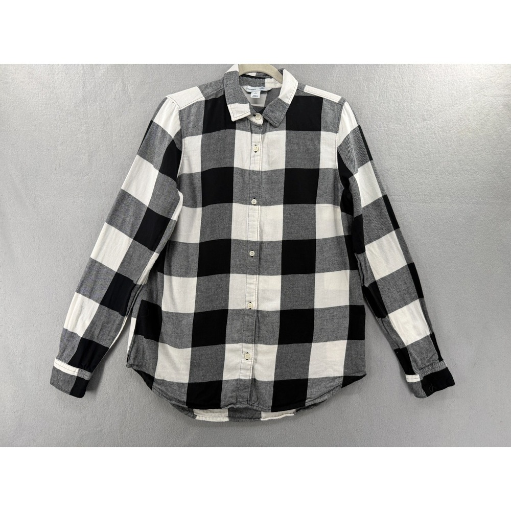Old Navy The Classic Flannel Shirt Womens MT Black White Buffalo Plaid Cabincore